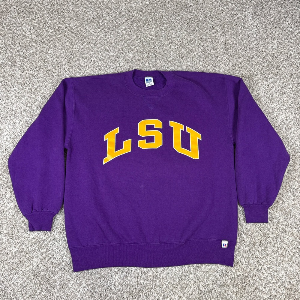 Vintage Russell Athletic Sweatshirt Mens L Purple LSU Crewneck Collegiate USA
